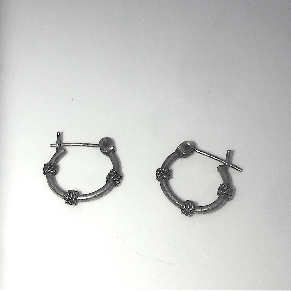 VTG Sterling Silver Rope Accent Mini Hoops / Half Inch - .5”